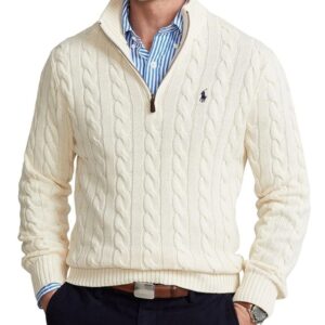 Men's Premium Cable-Knit Half-Zip Sweater - Off White