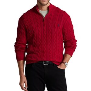 Men's Premium Cable-Knit Half-Zip Sweater - Maroon